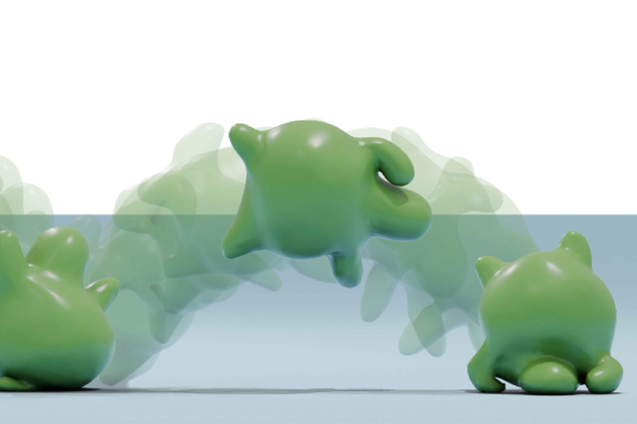 MIT researchers developed a computationally efficient method that could enable artists to design realistic simulations of elastic objects, like bouncy or squishy characters, for animated movies or video games (Credits: Courtesy of the researchers).